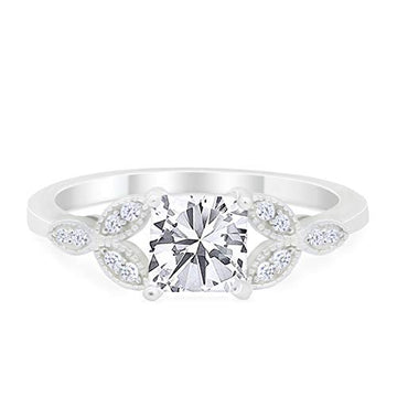 Art Deco Design Engagement Ring Princess Cut Simulated CZ 925 Sterlig Silver